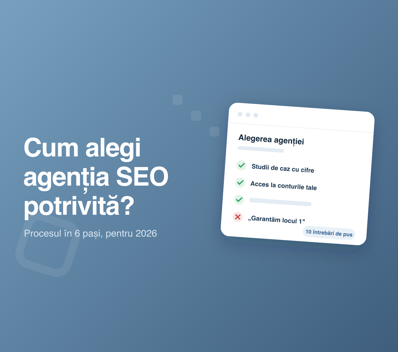 Cover articol: cum alegi agenția SEO potrivită, cu un card de verificare a agenției