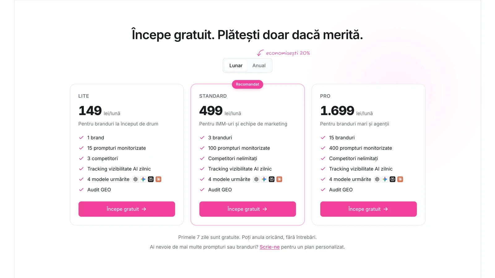 Planurile Outglow: Lite 149 lei, Standard 499 lei și Pro 1.699 lei pe lună