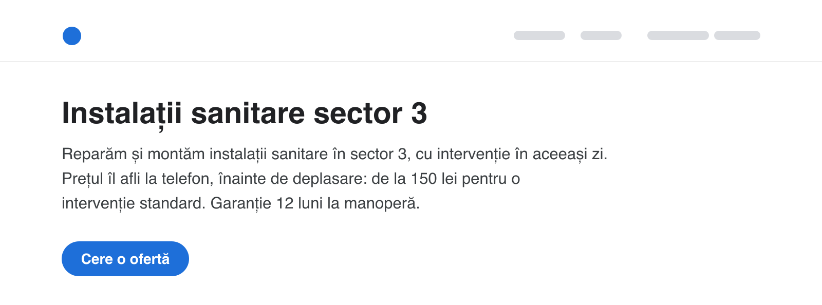 Primul ecran al unei pagini: H1, faptele cheie și butonul de ofertă