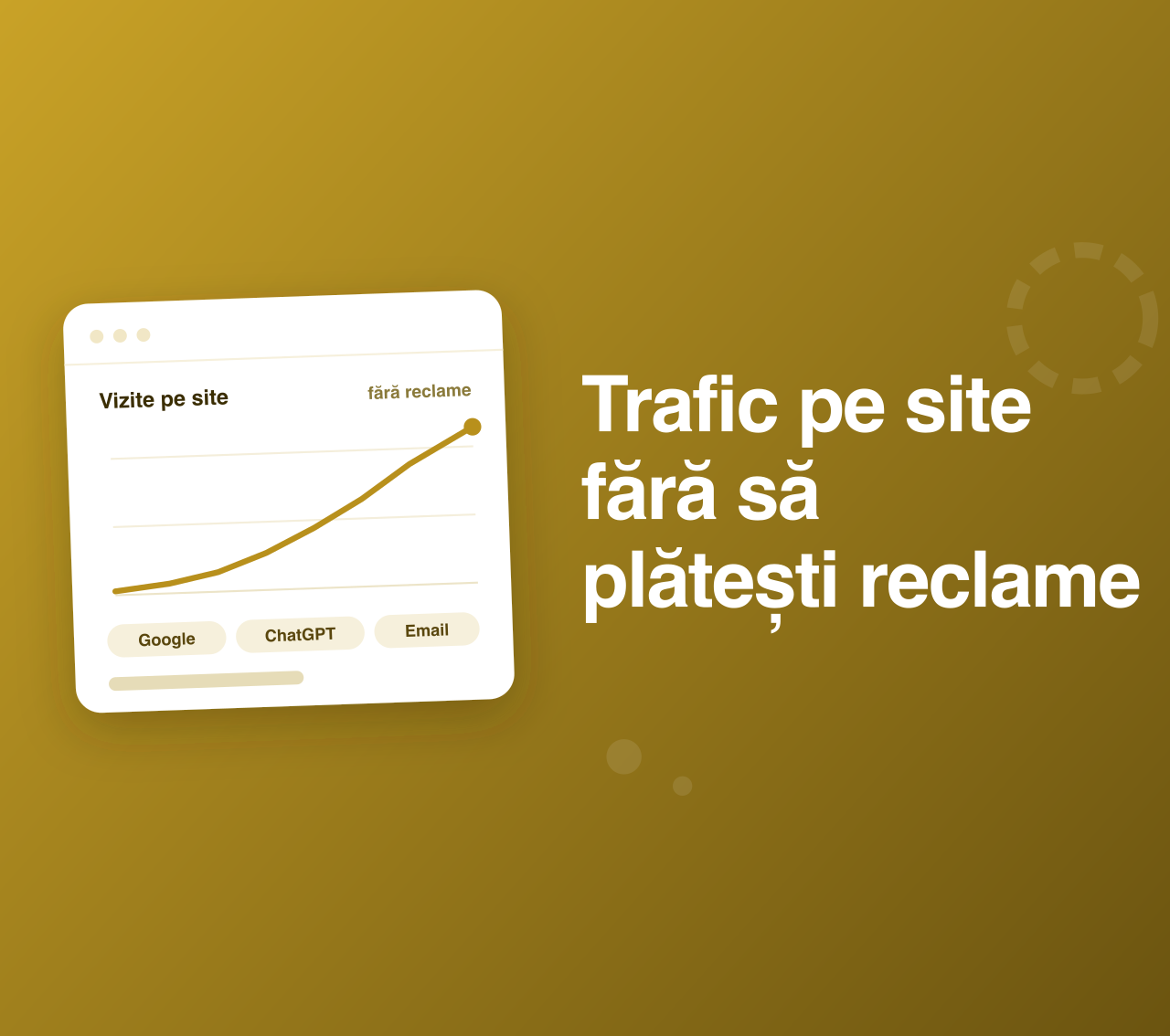 Copertă: grafic de vizite pe site care cresc fără reclame, cu sursele Google, ChatGPT și email